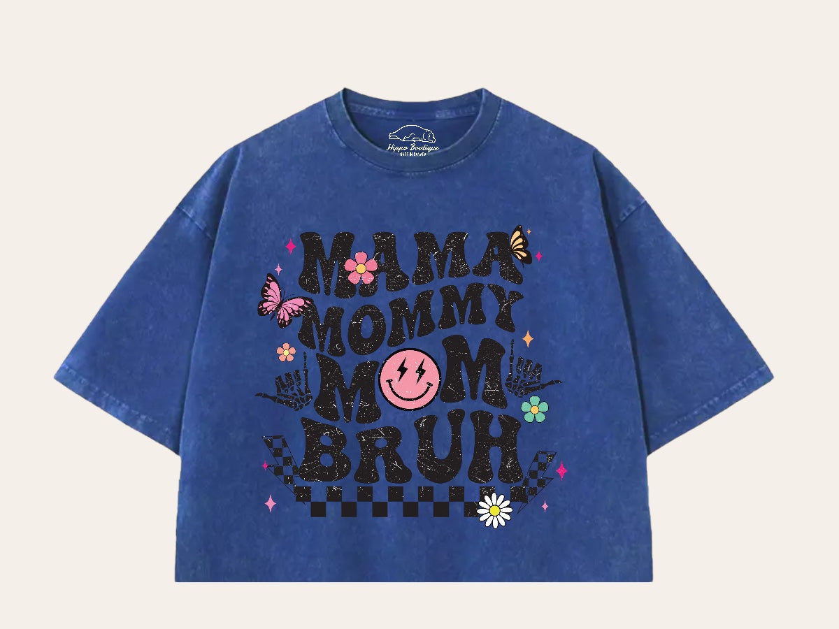 Mama mommy Mom Bruh Stone Washed 100% Cotton Oversized Cropped T-Shirts Hippo Boutique