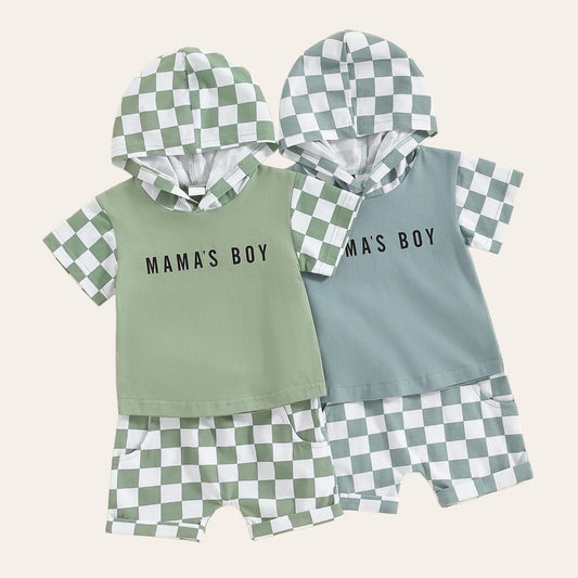 Checkered Baby Hood T-Shirt & Shorts outfit Hippo Boutique