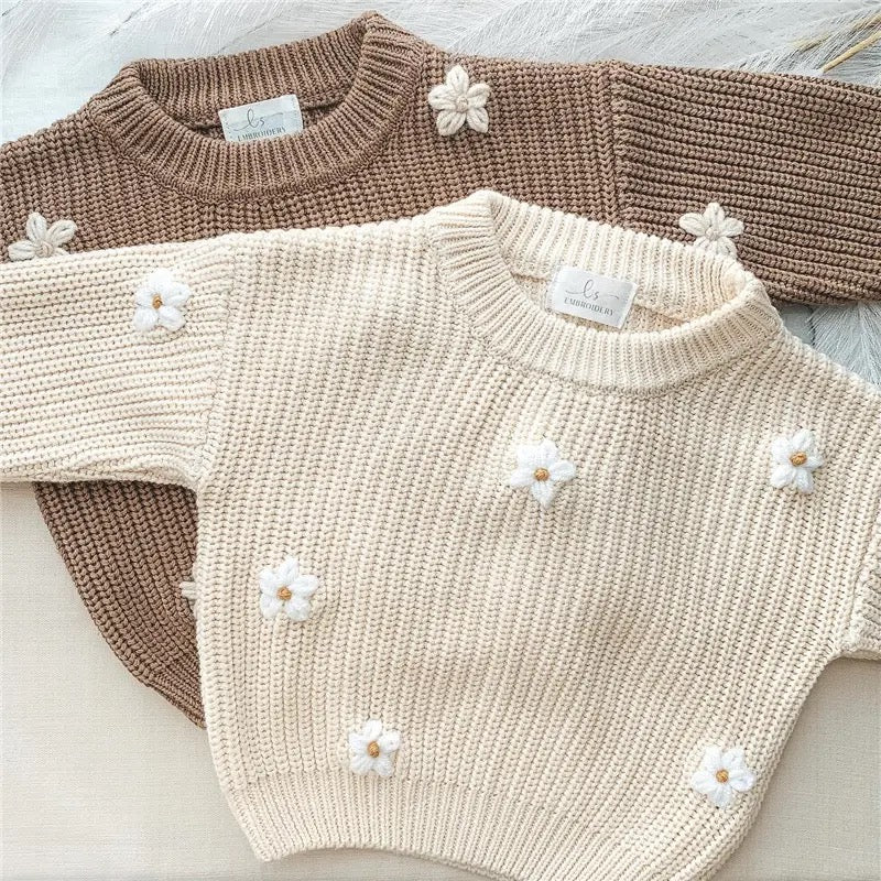 Baby & Kids Cotton knit Embroidered Flower Sweaters Hippo Boutique