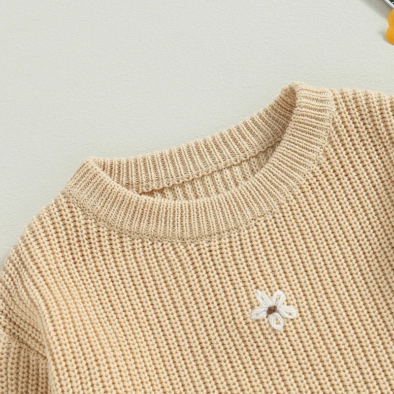 Bay & Kids Cotton knit Embroidered Flower Sweatersb Hippo Boutique
