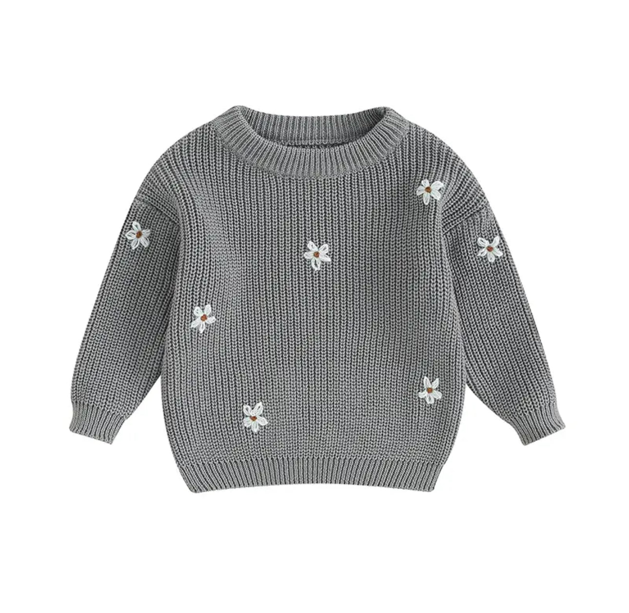 Bay & Kids Cotton knit Embroidered Flower Sweatersb Hippo Boutique