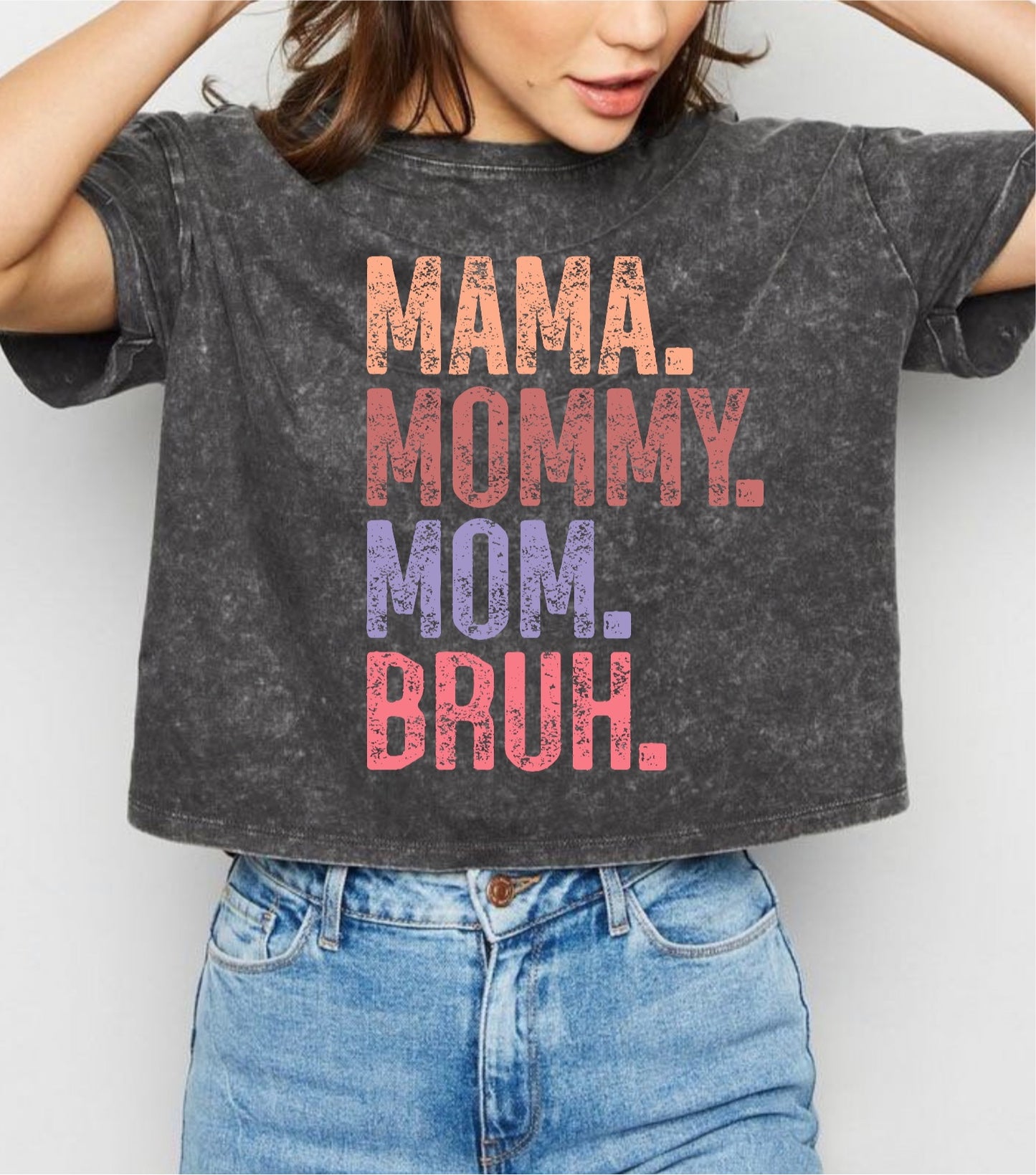 Mama Mommy Mom Bruh Washed Oversized Crop Hippo Boutique