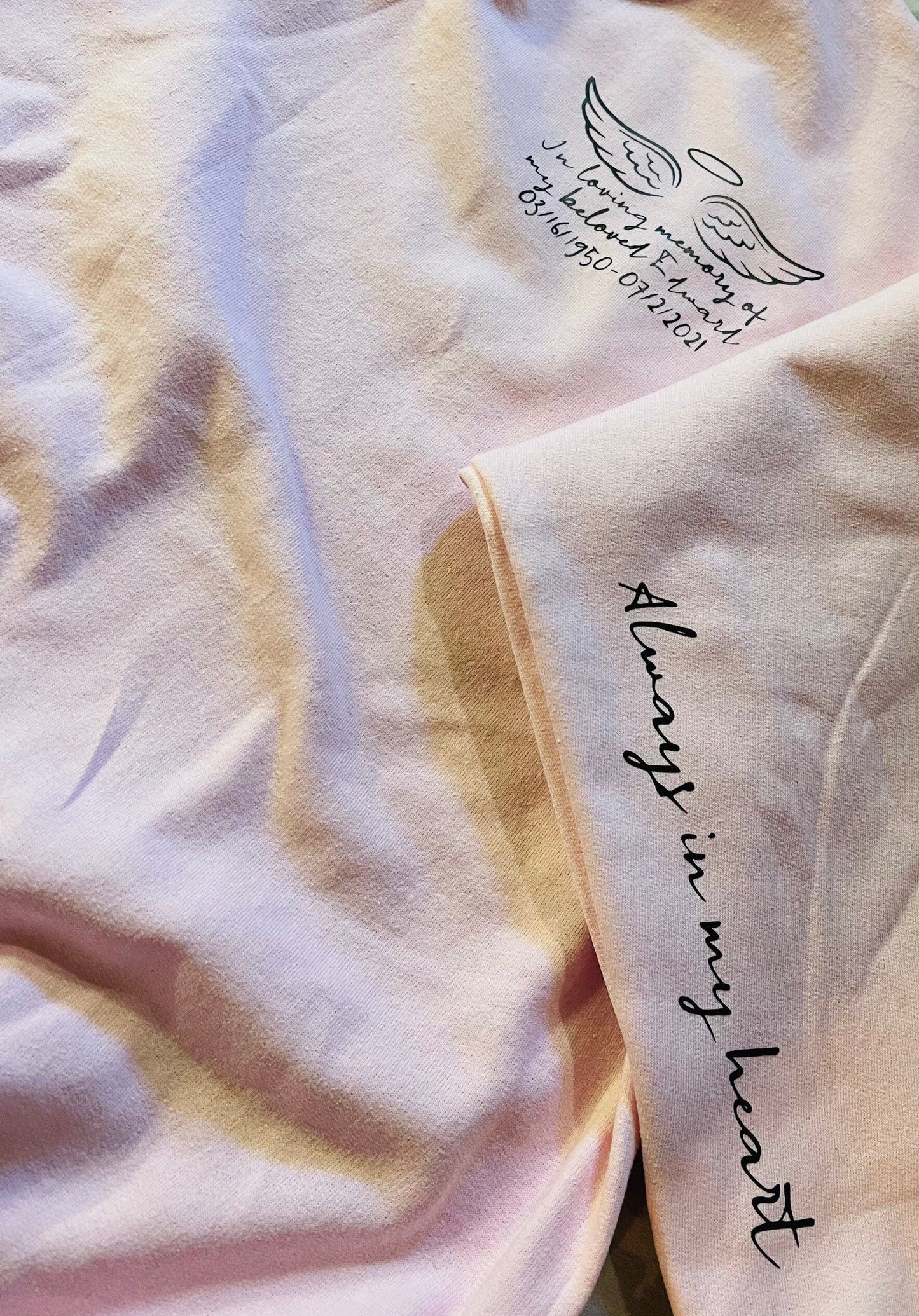In loving memory of with name date and quote on the sleeve hoodie/sweatshirt/rip/loss/memorial/memory/gift/women/men/unisex/gift/clothes/