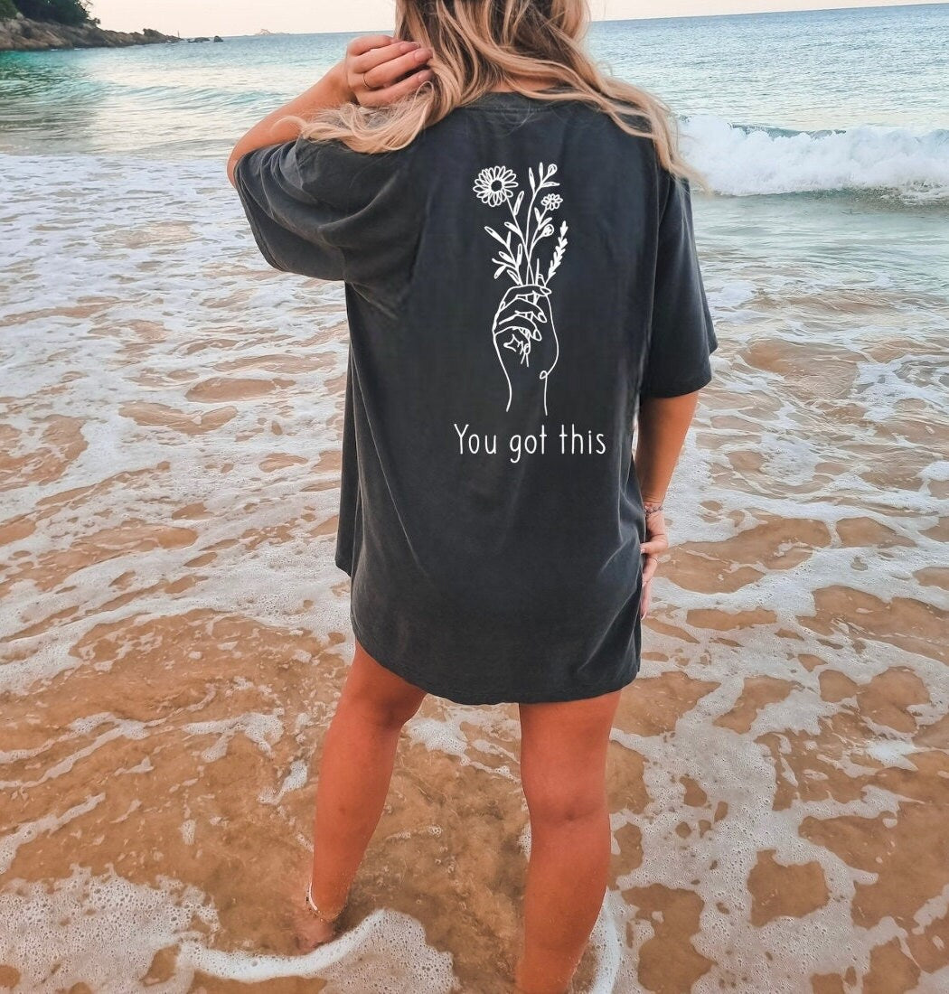 Motivational Back Stone Washed Oversized Tshirts - Hippo Boutique