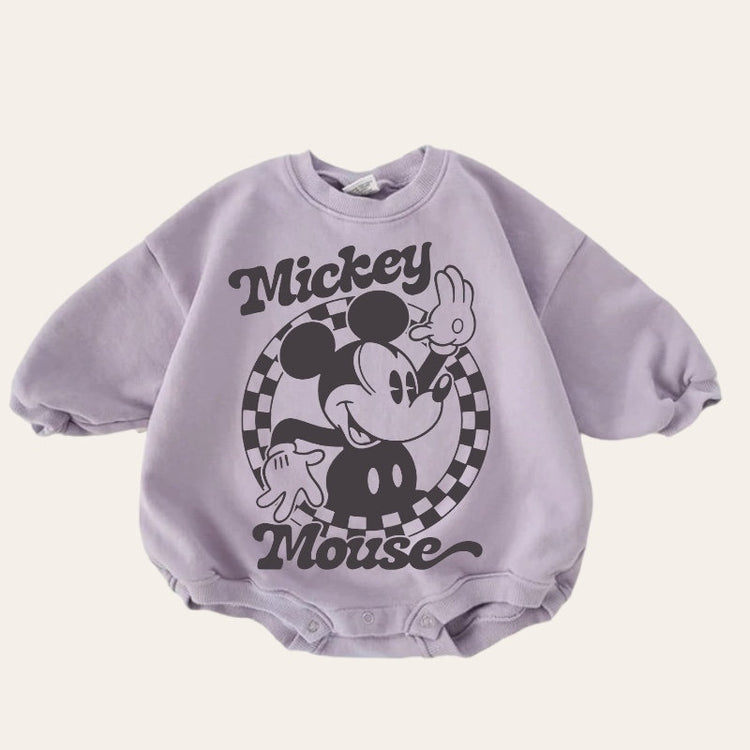 Checkered Mickey baby Oversized Sweatshirt Romper / baby clothes / baby girl boy / newborn / infant / gift / bubble onesie / shower / crew
