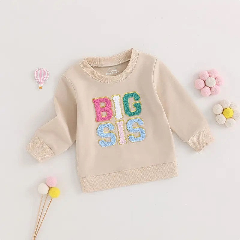 Embroidered Big Sis Sweatshirt lil sis Romper