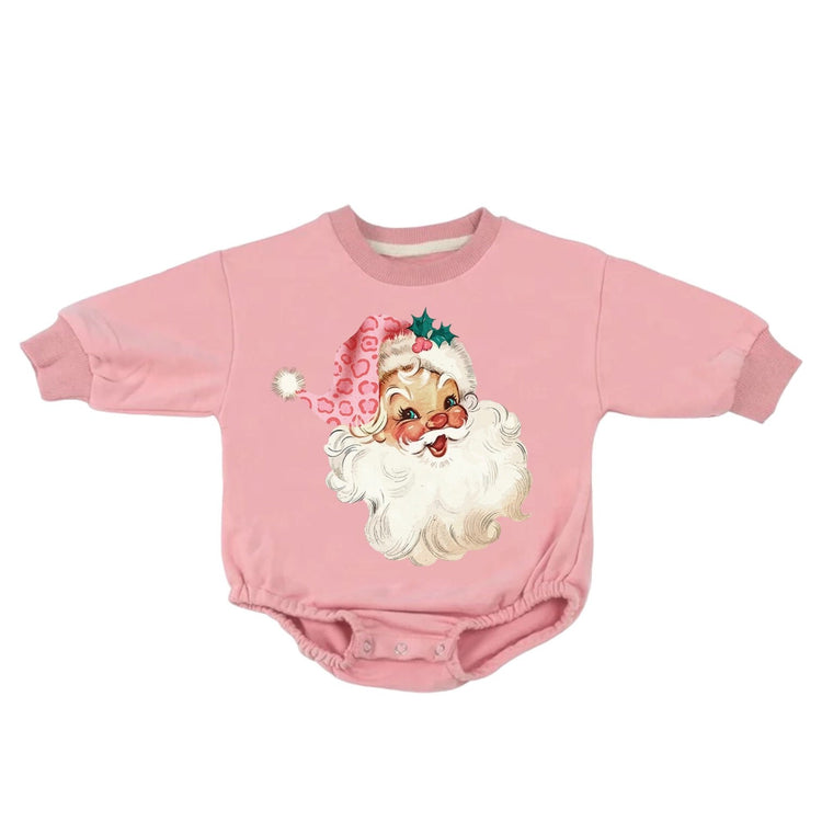 Leopard Santa Christmas Baby Oversized Sweatshirt Romper