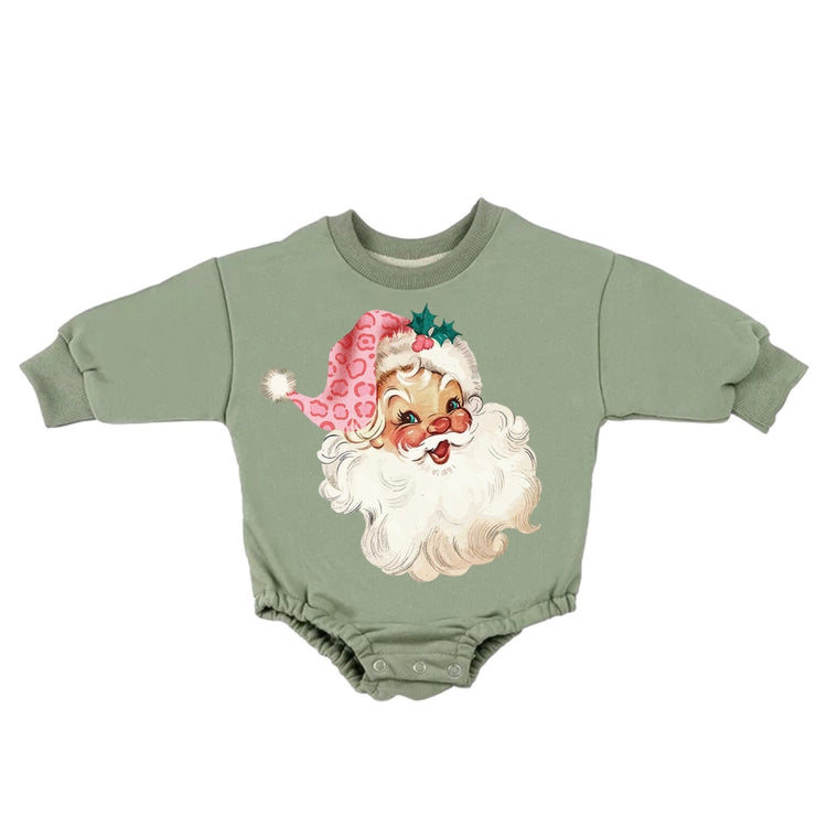 Leopard Santa Christmas Baby Oversized Sweatshirt Romper