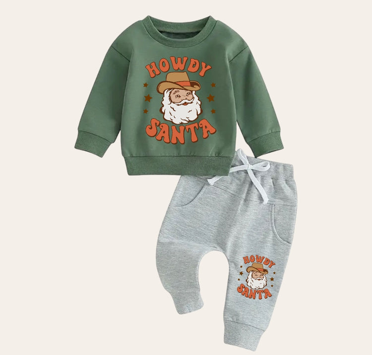 Western CHRISTMAS Baby Outfit set sweatshirt and pants / baby clothes / soft / santa / baby girl boy / baby shower / baby gift \ fall / crew