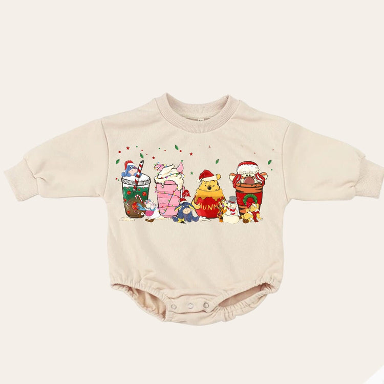 cartoon pooh Christmas Baby Oversized Sweatshirt Romper