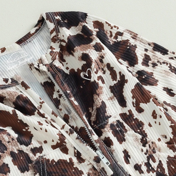 Cow Print Zip Up Romper