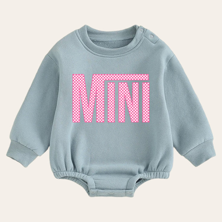 Pink checkered mini warm fleece Baby girl Oversized Sweatshirt Romper / bubble / onesie / baby clothes / newborn / baby boy / outfit / gift