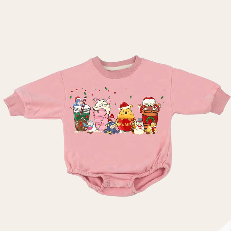 cartoon pooh Christmas Baby Oversized Sweatshirt Romper