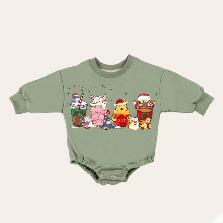 cartoon pooh Christmas Baby Oversized Sweatshirt Romper
