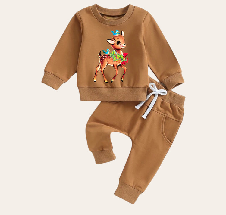 Vintage christmas Baby Outfit set sweatshirt and pants baby clothes soft Rudolph baby girl boy baby shower baby gift toddler clothes sweater