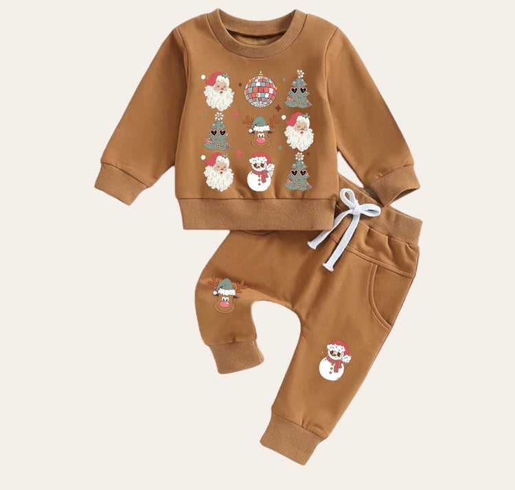 Retro christmas Baby Outfit set sweatshirt and pants baby clothes soft baby girl boy baby shower baby gift toddler clothes sweater newborn