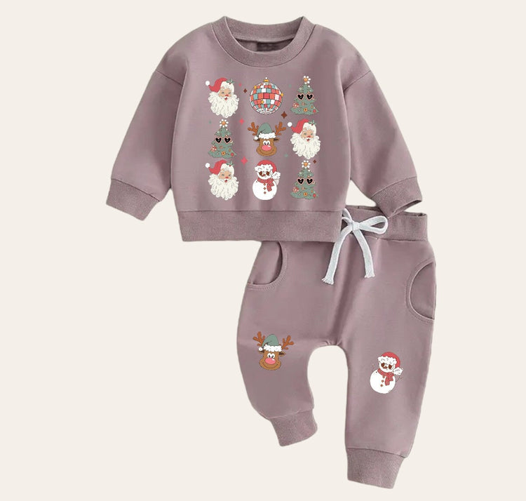 Retro christmas Baby Outfit set sweatshirt and pants baby clothes soft baby girl boy baby shower baby gift toddler clothes sweater newborn