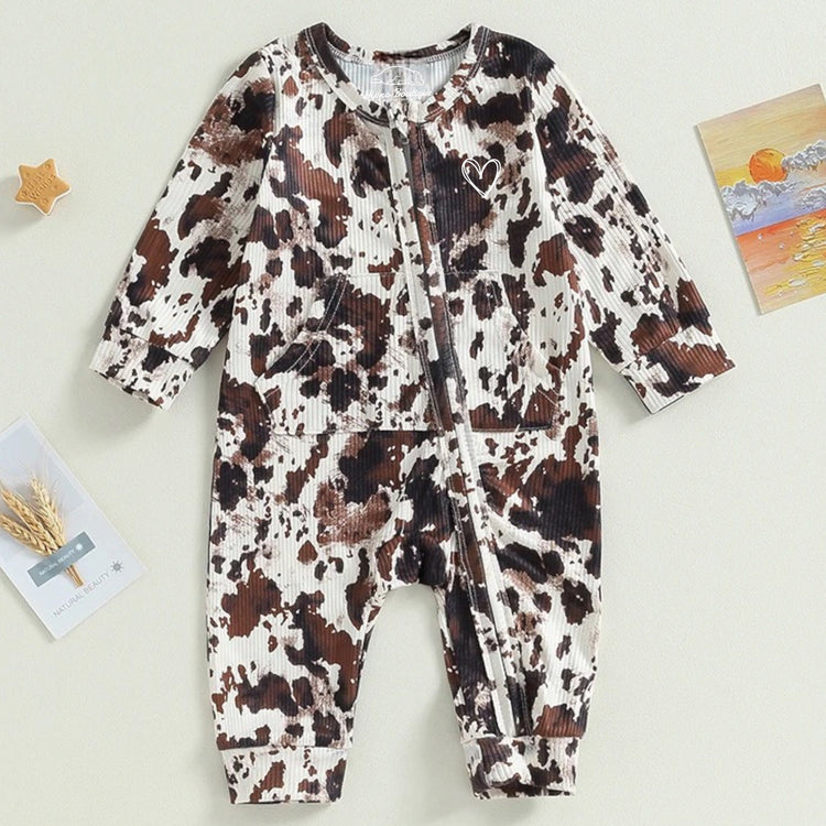 Cow Print Zip Up Romper