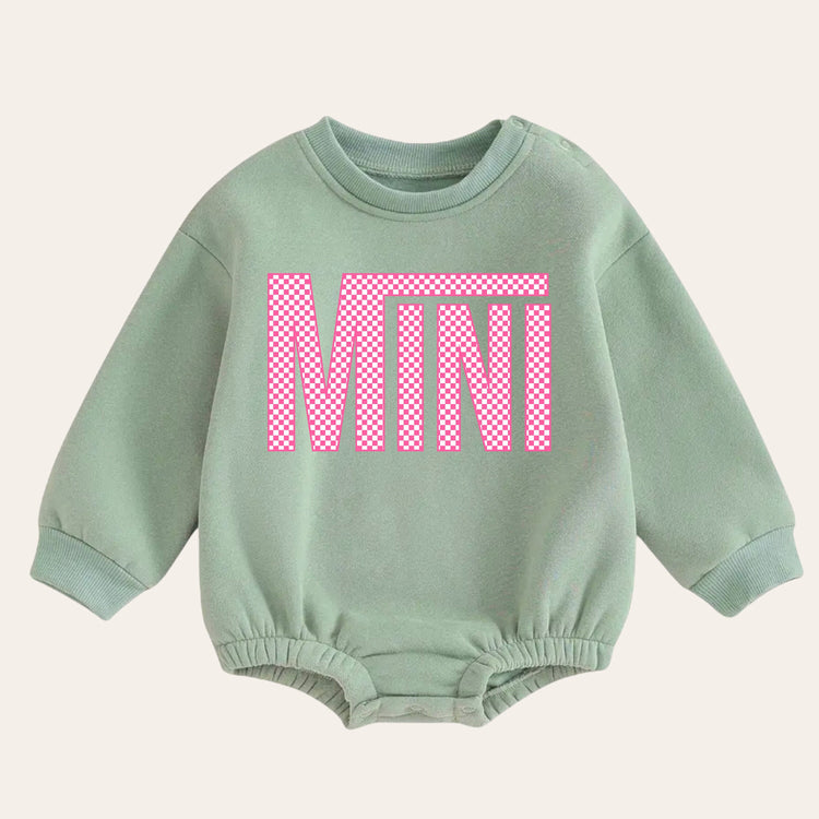 Pink checkered mini warm fleece Baby girl Oversized Sweatshirt Romper / bubble / onesie / baby clothes / newborn / baby boy / outfit / gift
