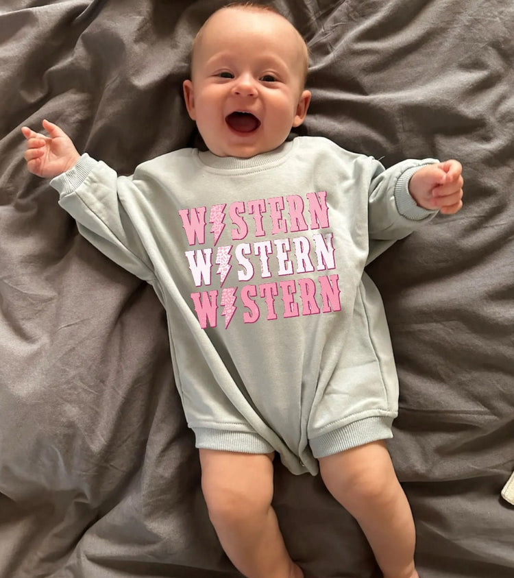 pink Baby western Sweatshirt ROMPER baby clothes sweatshirt/crewneck /newborn/baby girl/infant/bubble onesie/boy baby gift / leopard