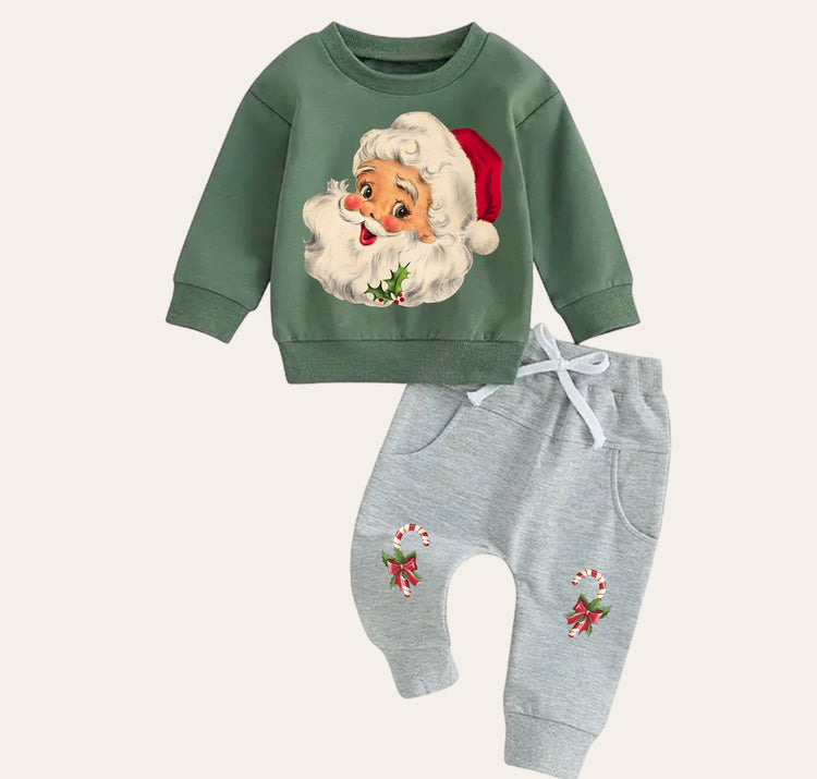 Vintage christmas Baby Outfit set sweatshirt and pants baby clothes soft Santa baby girl boy / baby shower baby gift toddler clothes sweater