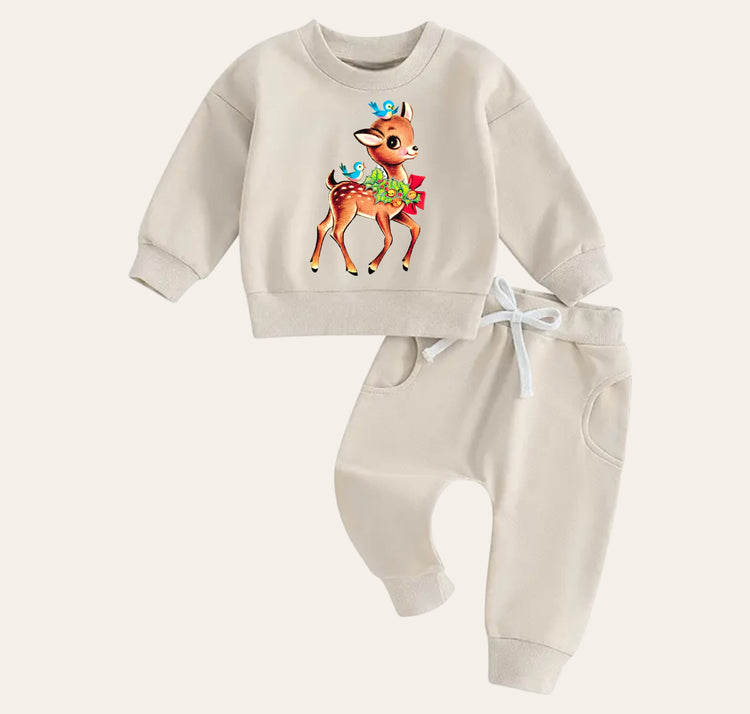 Vintage christmas Baby Outfit set sweatshirt and pants baby clothes soft Rudolph baby girl boy baby shower baby gift toddler clothes sweater
