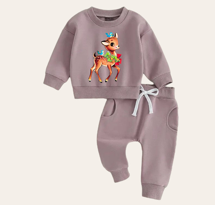Vintage christmas Baby Outfit set sweatshirt and pants baby clothes soft Rudolph baby girl boy baby shower baby gift toddler clothes sweater