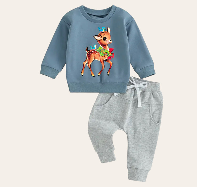 Vintage christmas Baby Outfit set sweatshirt and pants baby clothes soft Rudolph baby girl boy baby shower baby gift toddler clothes sweater