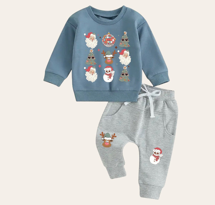 Retro christmas Baby Outfit set sweatshirt and pants baby clothes soft baby girl boy baby shower baby gift toddler clothes sweater newborn