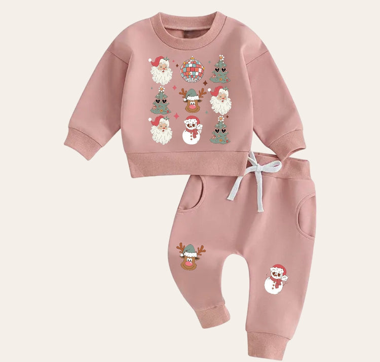Retro christmas Baby Outfit set sweatshirt and pants baby clothes soft baby girl boy baby shower baby gift toddler clothes sweater newborn