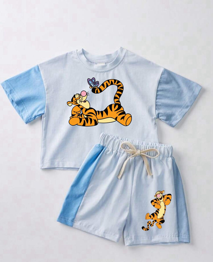 100% cotton color block Baby toddler pooh Clothing set , outfit , shirt , shorts , baby clothes, baby shower, gift, baby boy girl tigger