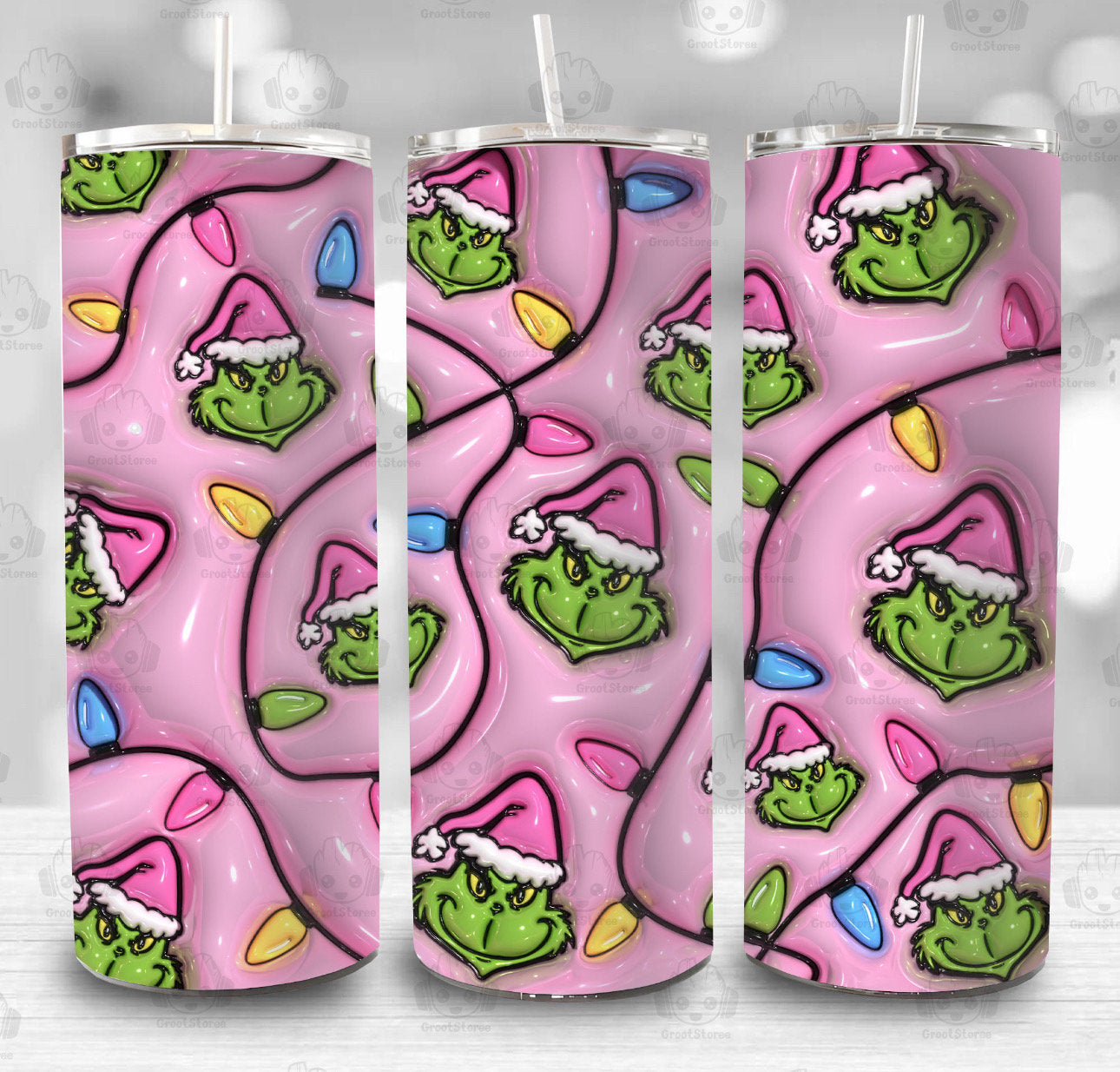 Pink 3d christmas grinch lights 20oz steel skinny Tumbler coffee cup –  Hippo Boutique