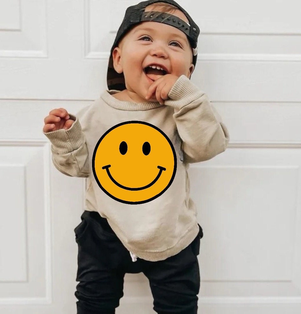 Baby and toddler kids oversized sweatshirt, yellow smile print, retro toddler clothes, kids birthday shirt, smile shirt, gender neutral clothes, baby girl sweatshirt, baby boy sweatshirt