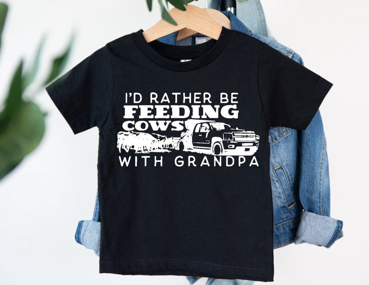 Cute I’d rather be feeding the cows with grandpa baby and toddler western cow shirt