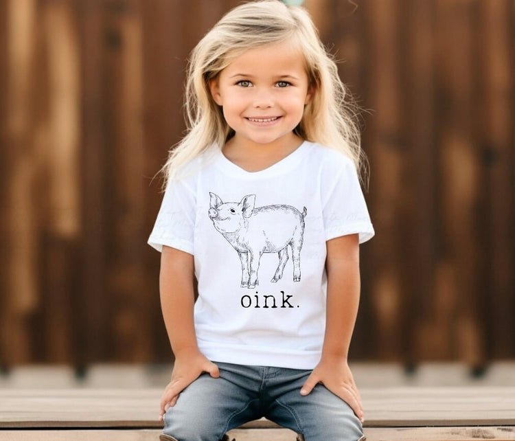 Baby toddler and kids farm western shirt with pig outline and oink text,baby shower gift , baby girl gift, baby boy gift