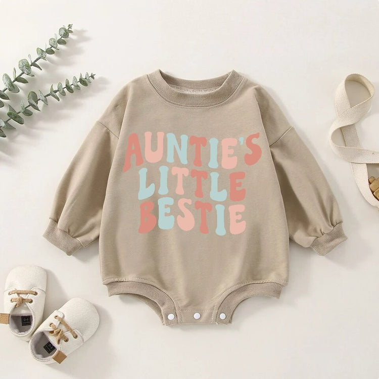 Retro Aunties little bestie Sweatshirt Romper, baby clothes, baby sweatshirt, bubble, baby girl gift, baby gift, baby shower, gift for aunt