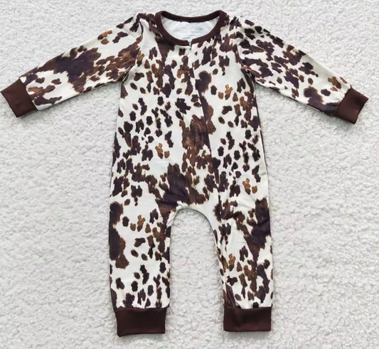 Baby Western Cow Print Cotton Romper zip up Bodysuit