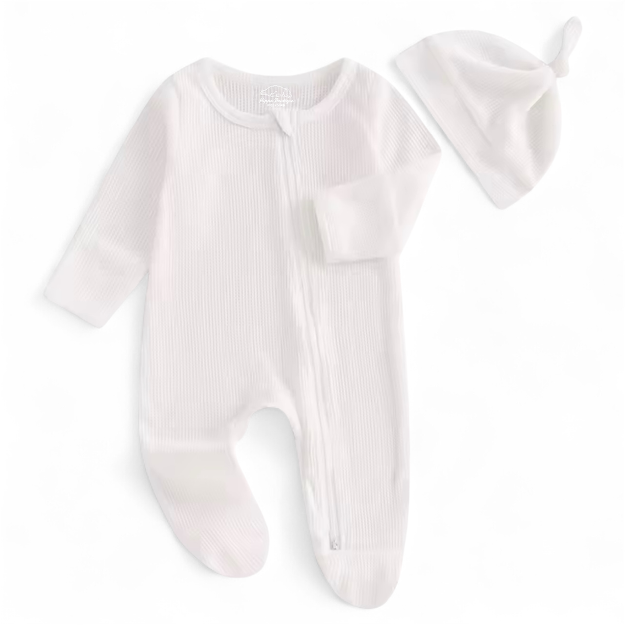 Organic Newborn Waffle Baby Footie Bodysuit with hat Hippo Boutique
