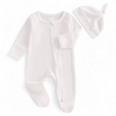 Organic Newborn Waffle Baby Footie Bodysuit with hat Hippo Boutique