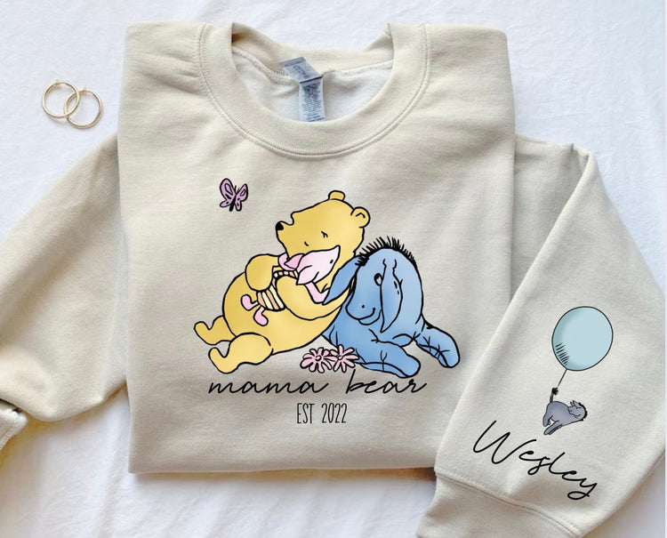 Custom Mama Bear Sweatshirt with children’s name on sleeve Hippo Boutique