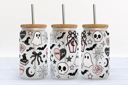 Horror Movie Halloween Glass Cup with Bamboo Lid Hippo Boutique