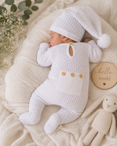 Newborn Waffle Knit Romper & Matching Pom Pom Hat Set – Baby Boy Coming Home Outfit Hippo Boutique