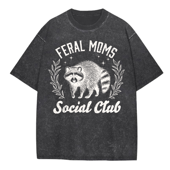 Oversized Acid Washed Raccoon T-Shirt - Feral Mom’s Social Club Hippo Boutique