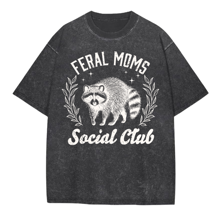 Oversized Acid Washed Raccoon T-Shirt - Feral Mom’s Social Club Hippo Boutique
