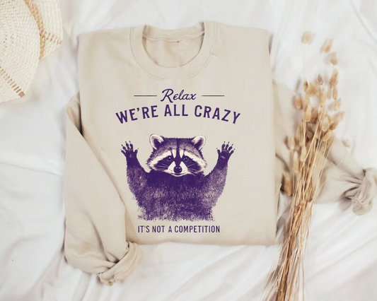 Women’s Crewneck Sweatshirts - Relax Crazy Raccoon Hippo Boutique