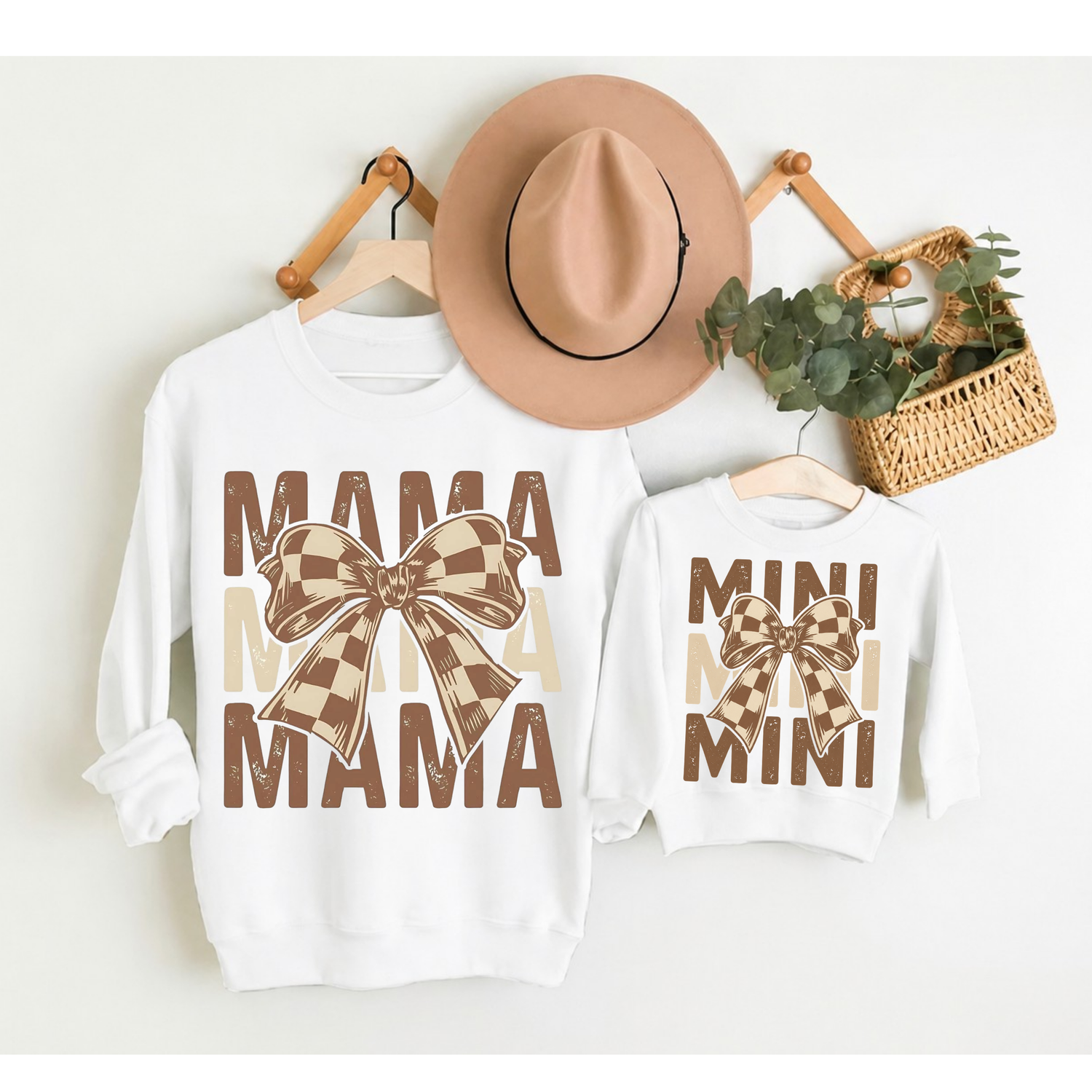 Mama & Mini Matching Sweatshirts - Checkered Bow Hippo Boutique