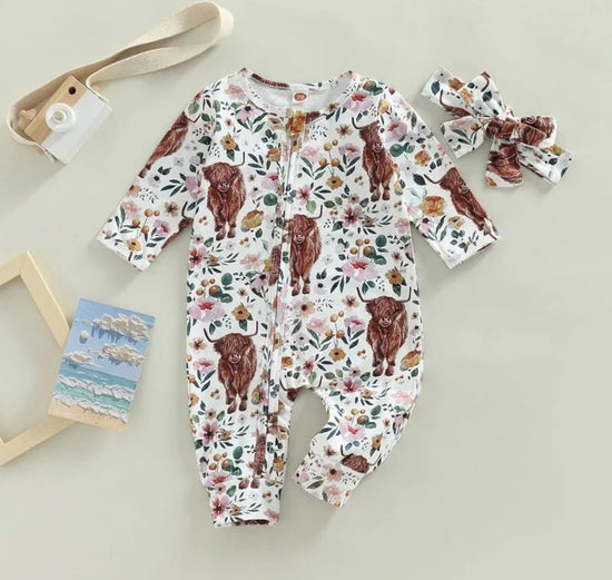 Highland Cow Print Sleeveless Romper Bodysuit Hippo Boutique