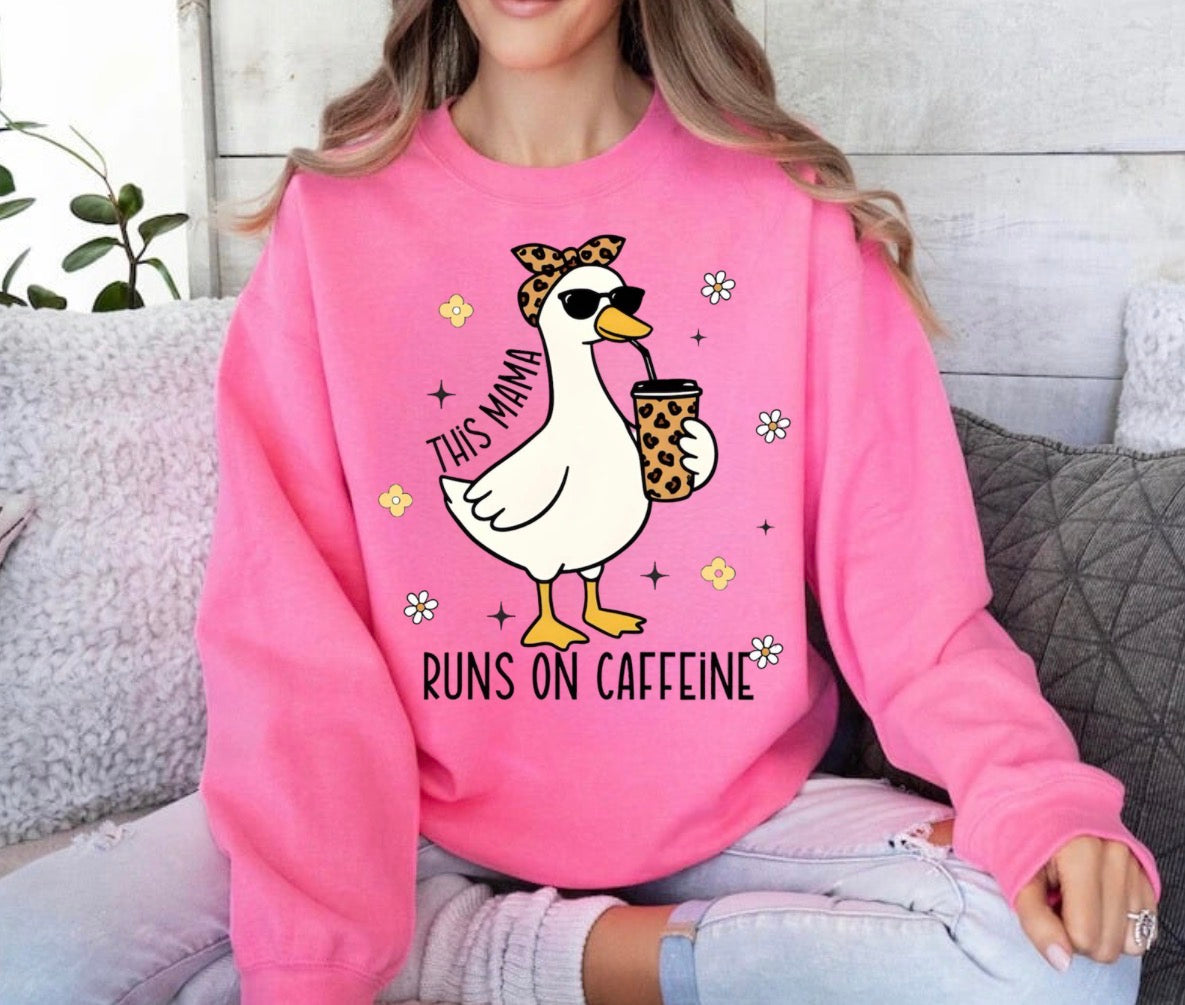 T-Shirts Sweatshirts & Hoodies - This Mama Runs on Caffeine Leopard Goose Hippo Boutique