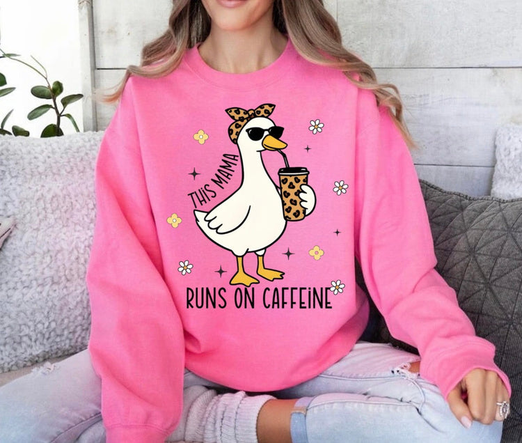 T-Shirts Sweatshirts & Hoodies - This Mama Runs on Caffeine Leopard Goose Hippo Boutique