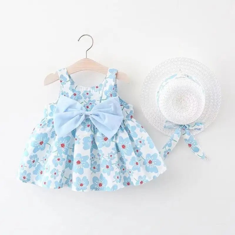 Floral Sleeveless Baby Dress with Sun Hat Hippo Boutique